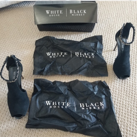 WHBM White House Black Market Adonia Black Peep Toe Stiletto Heels Boot 6.5 EUC - Picture 8 of 10